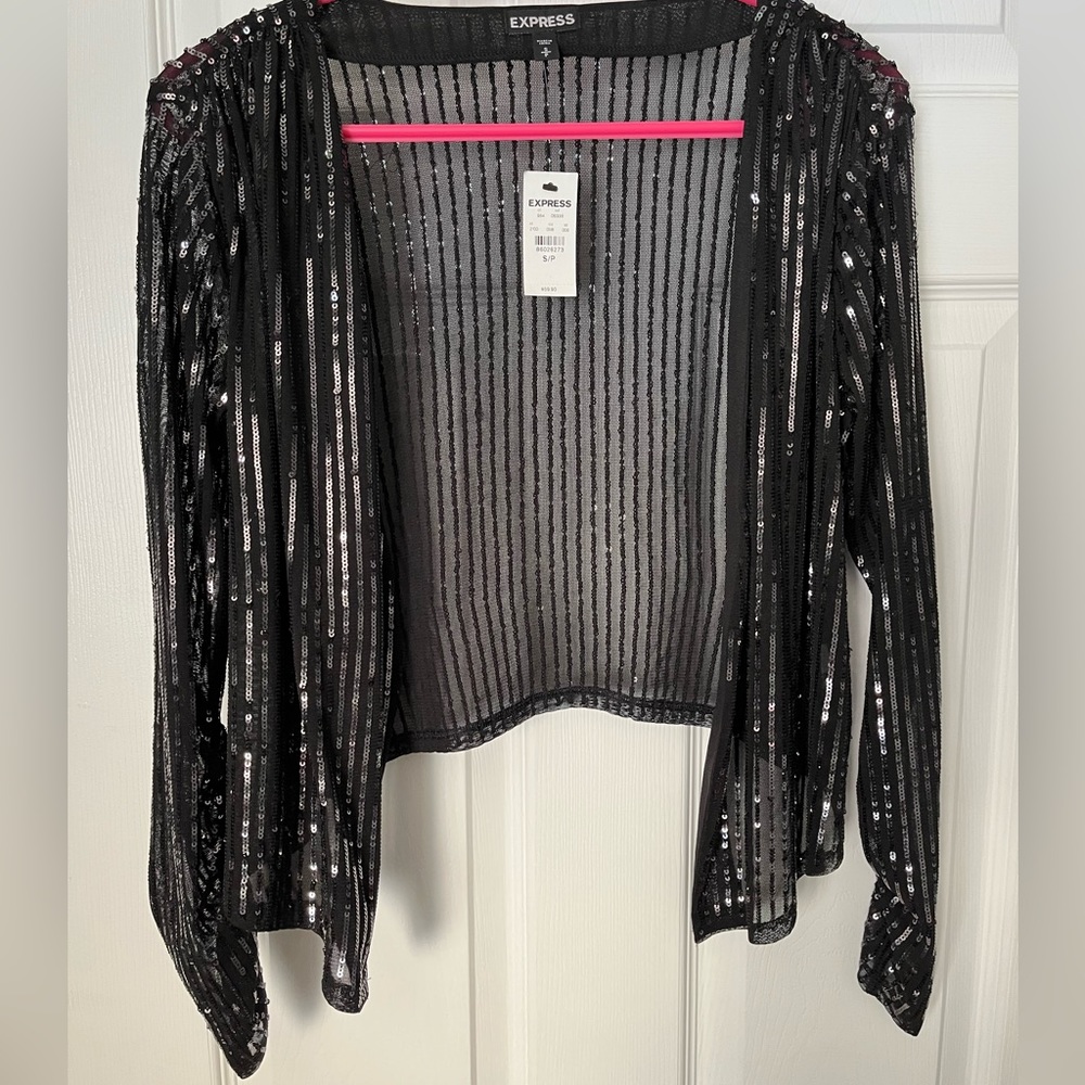 Size Small black sequined sheer shrug